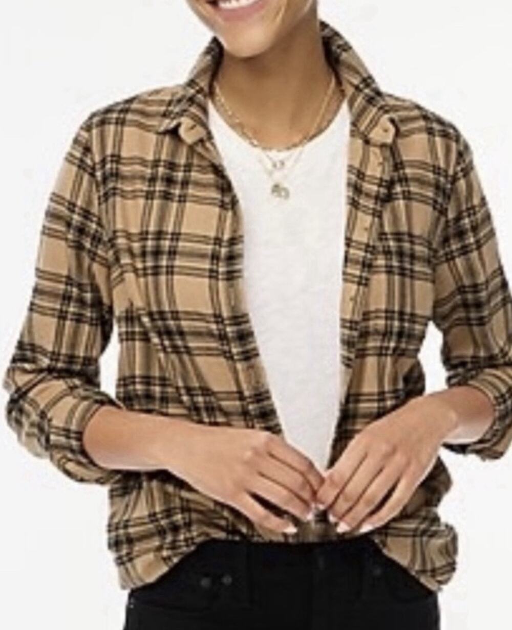 JCREW SMALL PLAID FLANNEL SHIRT TAN AND BLACK FOR FALL (AS2)